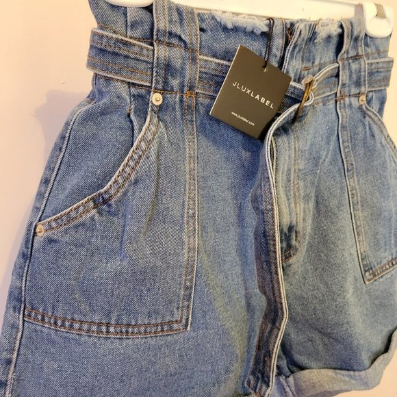 JLUX High Waisted Denim  Belted Distressed Shorts - Picture 5 of 7